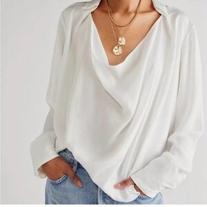Free People Cowl Neck Blouse. Shine Bright. Elegant Peasant. medium